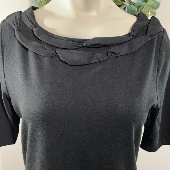 NWT Talbots Black Short Sleeve Top with Ribbon Neck Detail S - Picture 2 of 15